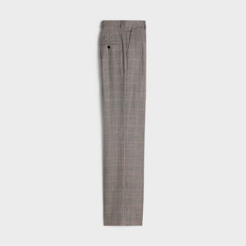 Celine Double-pleated Tixie In Checked Flannel Hose Grau | CL-592736