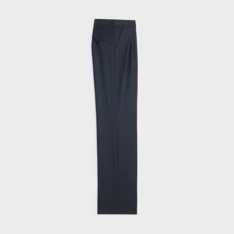 Celine Double-pleated Tixie In Gestreift Wolle Hose Navy | CL-592735