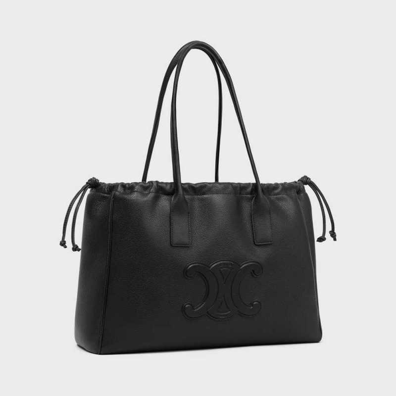 Celine Drawstring Cuir Triomphe In Grained Calfskin Cabas Schwarz | CL-593087