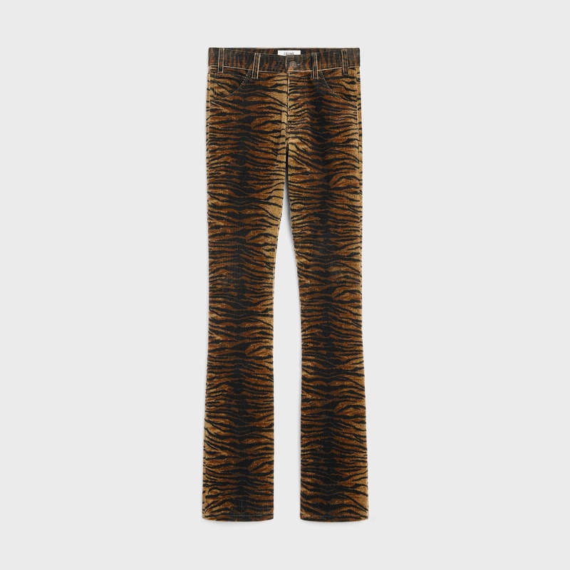 Celine Dylan Flared Jeans In Tiger-print Corduroy Hose Waschen | CL-592045