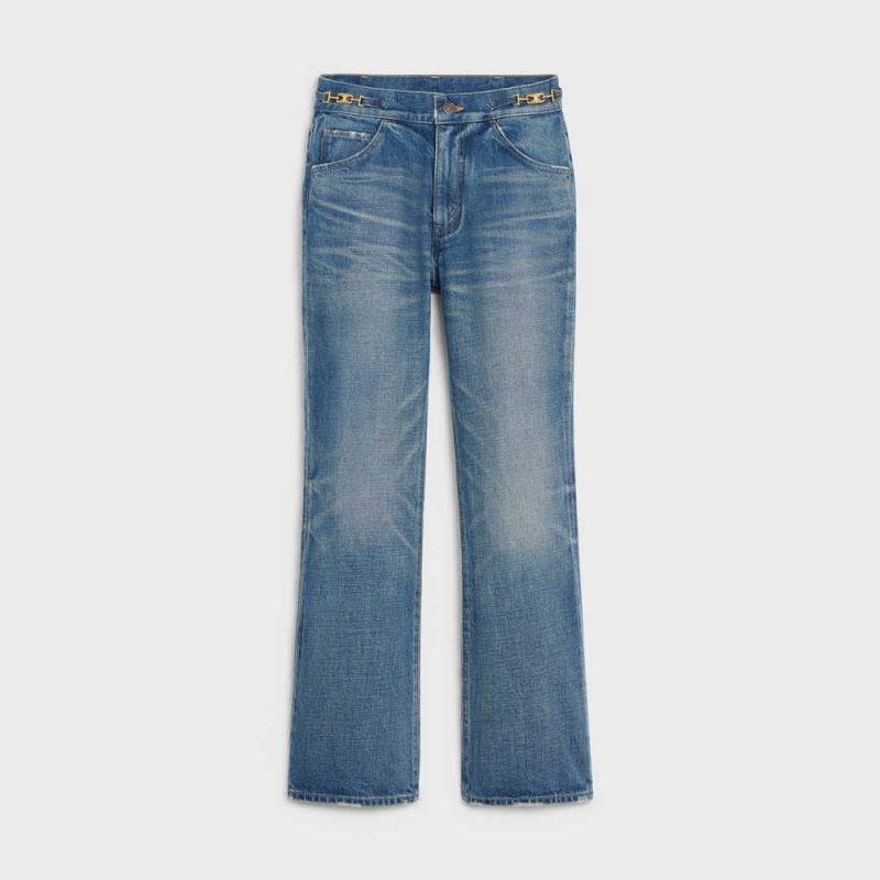 Celine Dylan Flared Jeans With Signature In Union Wash Denim Hose Waschen | CL-592717