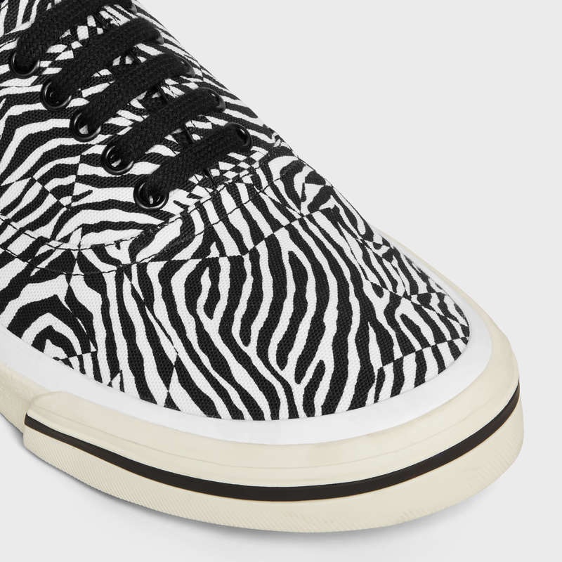 Celine Elliot Low Spitze Up In Zebra Printed Canvas Sneakers Schwarz Weiß | CL-591913