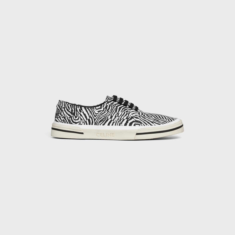 Celine Elliot Low Spitze Up In Zebra Printed Canvas Sneakers Schwarz Weiß | CL-591913