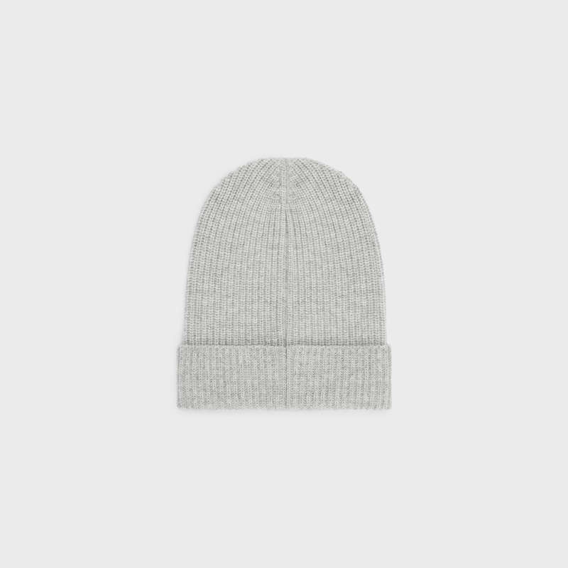 Celine Embroidered Beanie In Gerippt Felted Wolle Hut Hellgrau | CL-591717