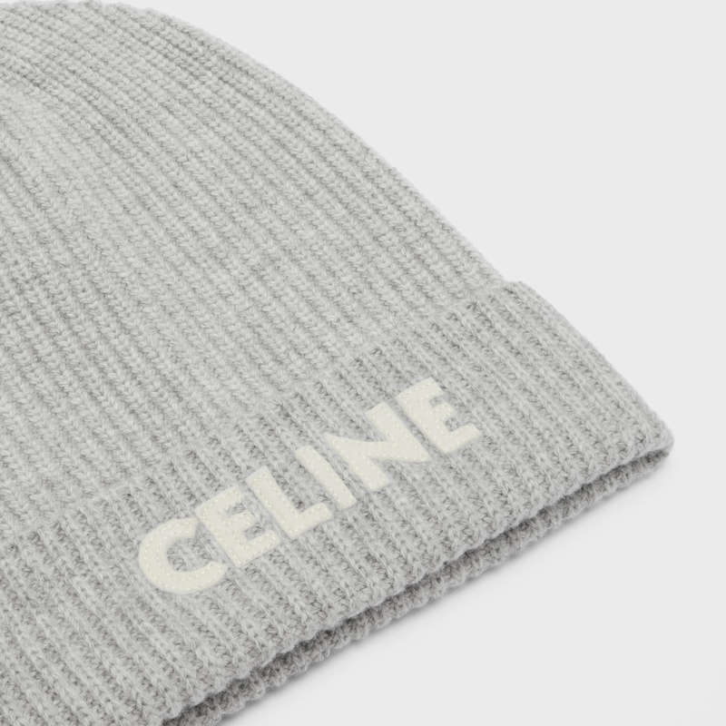 Celine Embroidered Beanie In Gerippt Felted Wolle Hut Hellgrau | CL-591717