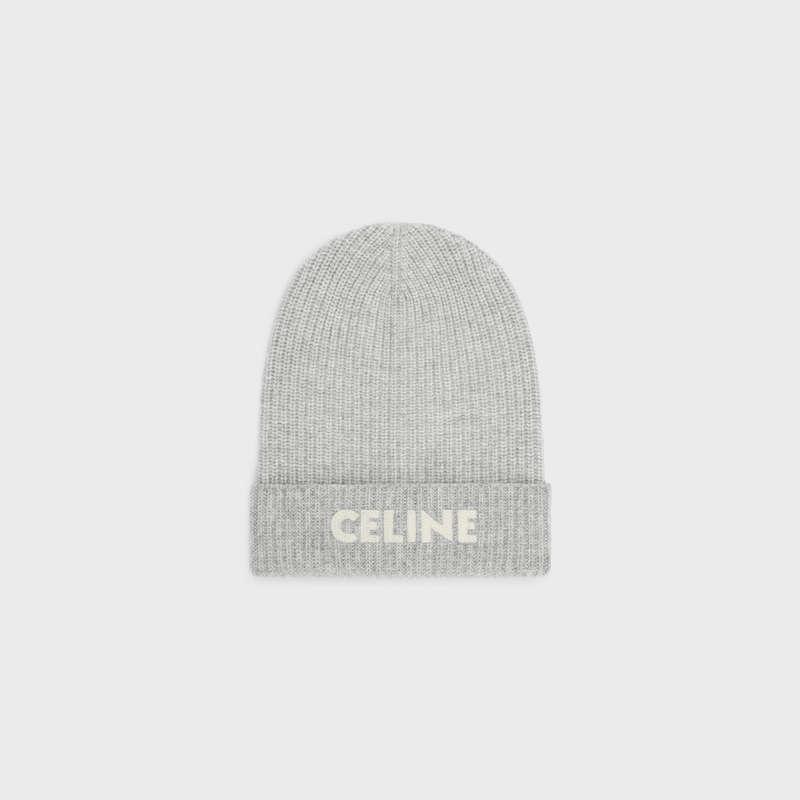 Celine Embroidered Beanie In Gerippt Felted Wolle Hut Hellgrau | CL-591717