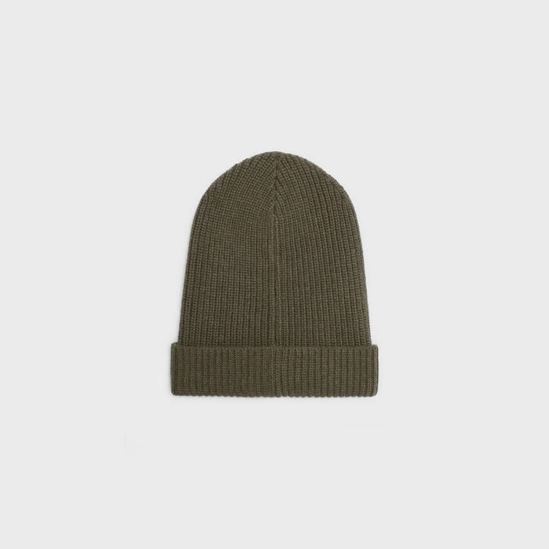 Celine Embroidered Beanie In Gerippt Felted Wolle Hut Khaki | CL-591716