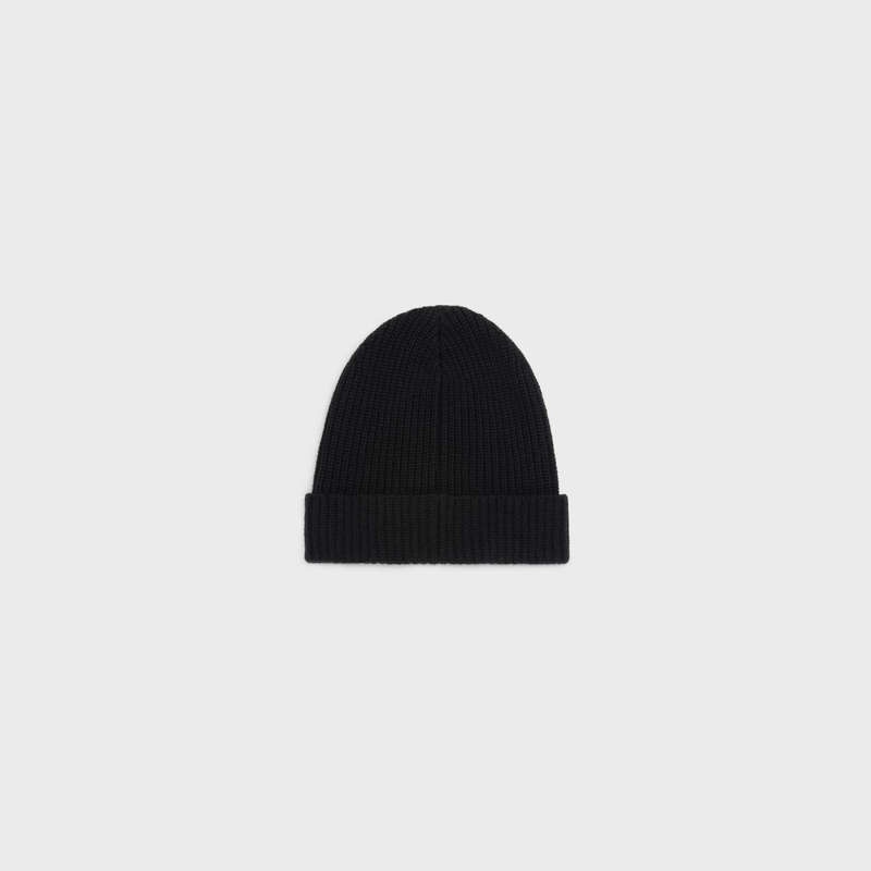 Celine Embroidered Beanie In Gerippt Wolle Hut Schwarz | CL-591718