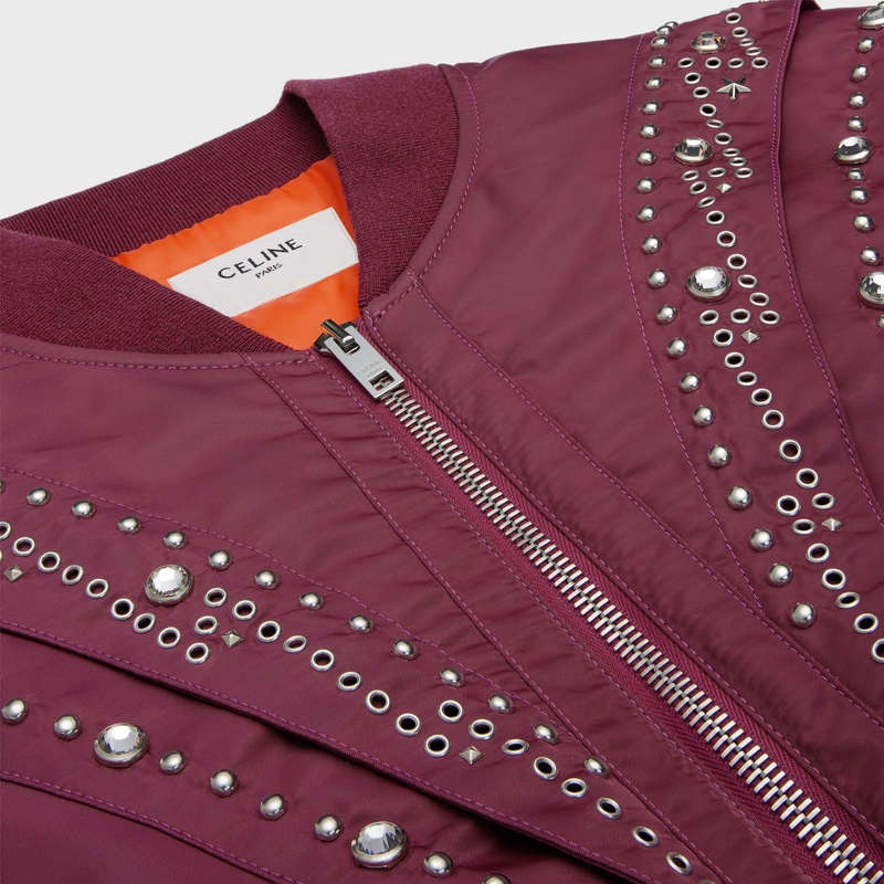 Celine Embroidered Bomber In Nylon Blousons Bordeaux | CL-591958