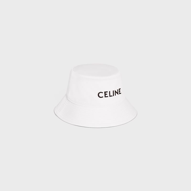 Celine Embroidered Bucket In Baumwoll Gabardine Hut Weiß | CL-591712