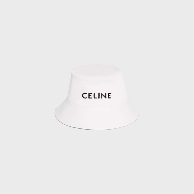 Celine Embroidered Bucket In Baumwoll Gabardine Hut Weiß | CL-591712