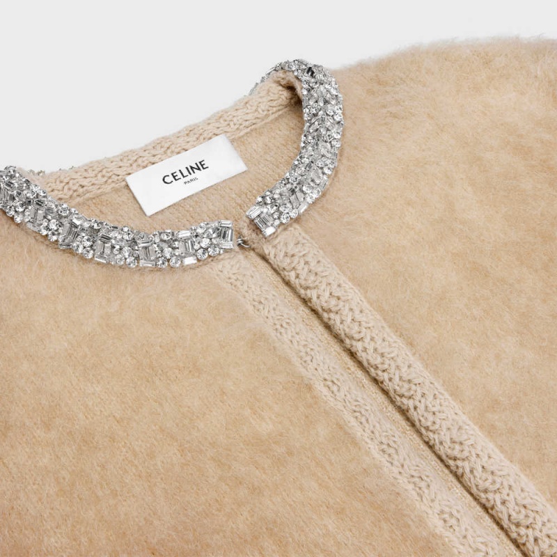 Celine Embroidered Cardigan In Brushed Mohair Strickwaren Braun | CL-592698