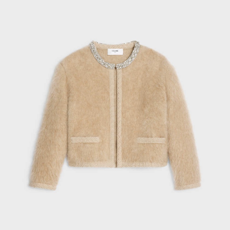 Celine Embroidered Cardigan In Brushed Mohair Strickwaren Braun | CL-592698