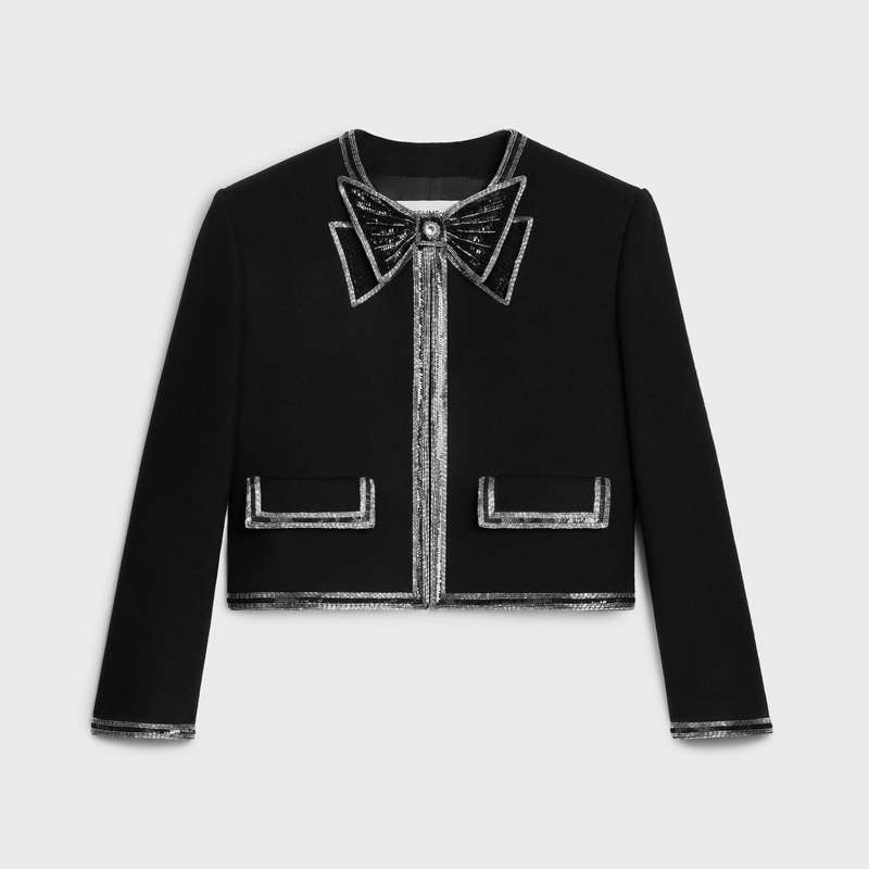 Celine Embroidered Cardigan In Wolle Cloth Strickwaren Schwarz | CL-592081