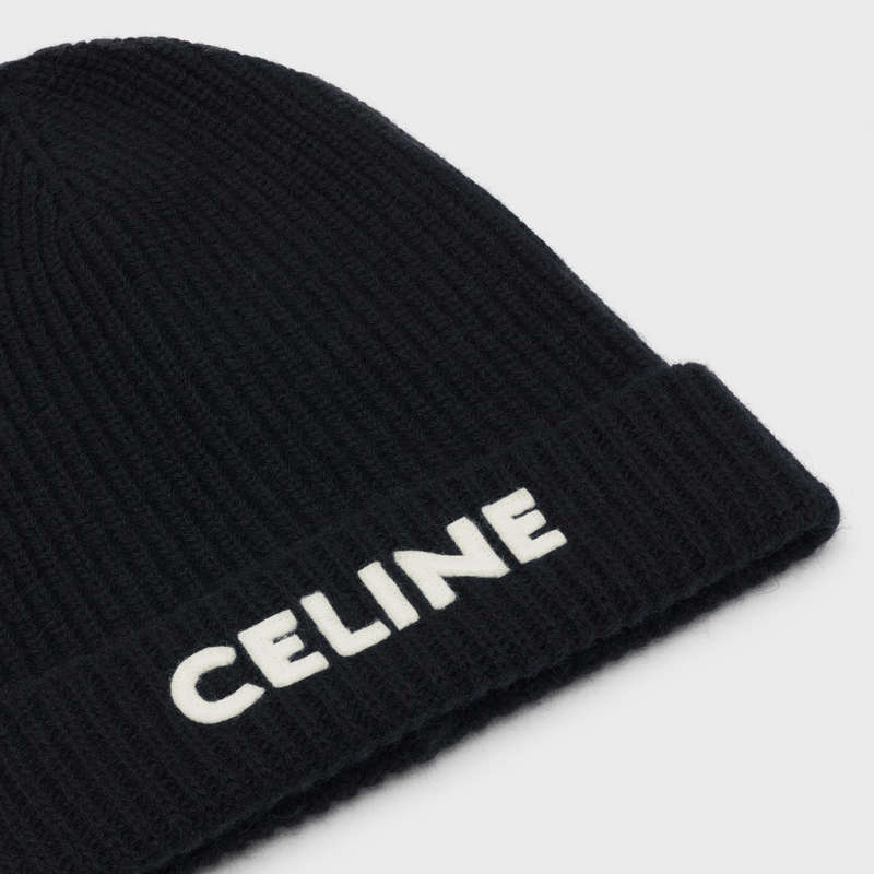 Celine Embroidered Knit Wolle Beanie Hut Schwarz | CL-591714