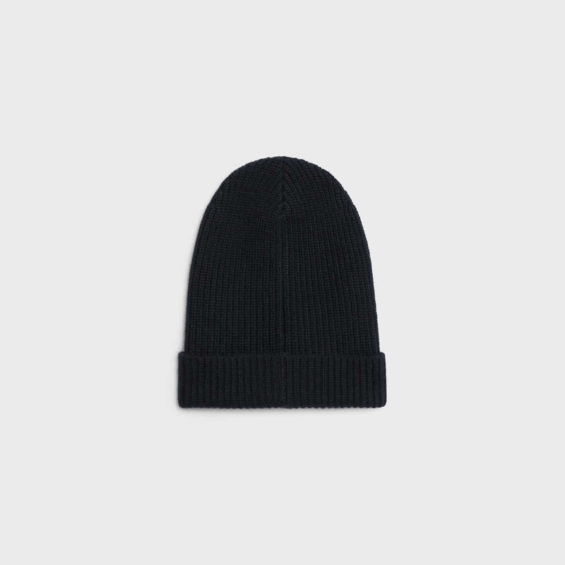 Celine Embroidered Knit Wolle Beanie Hut Schwarz | CL-591714