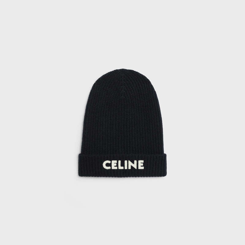 Celine Embroidered Knit Wolle Beanie Hut Schwarz | CL-591714