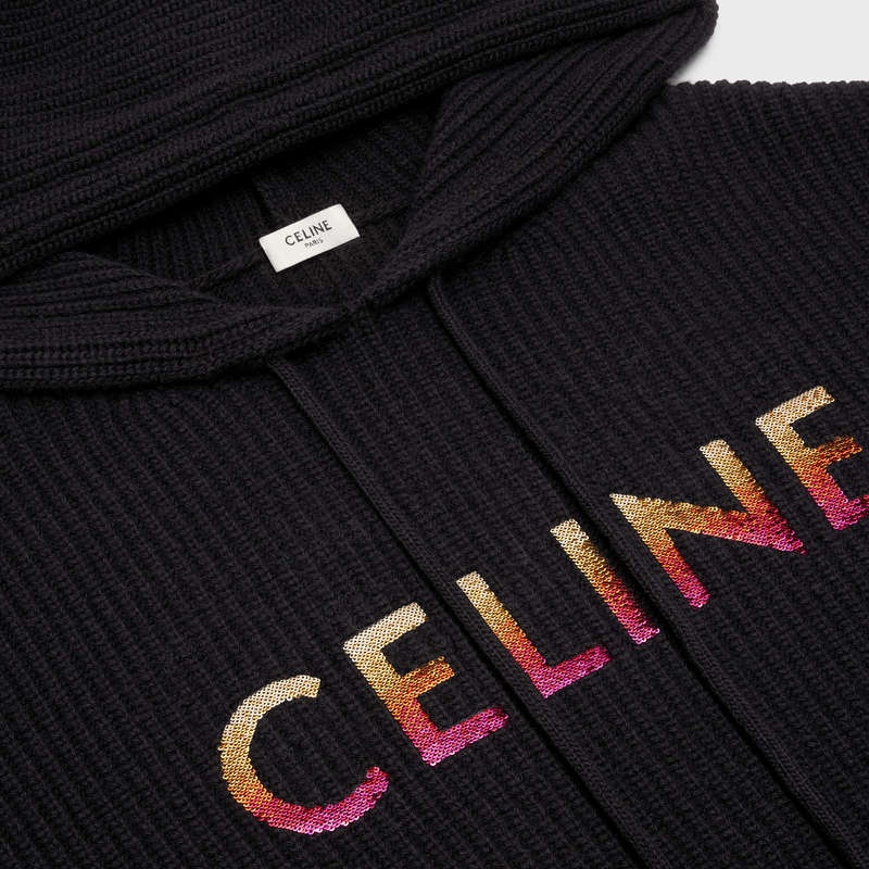 Celine Embroidered Mit Kapuze In Gerippt Wolle Sweatshirts Schwarz | CL-592108