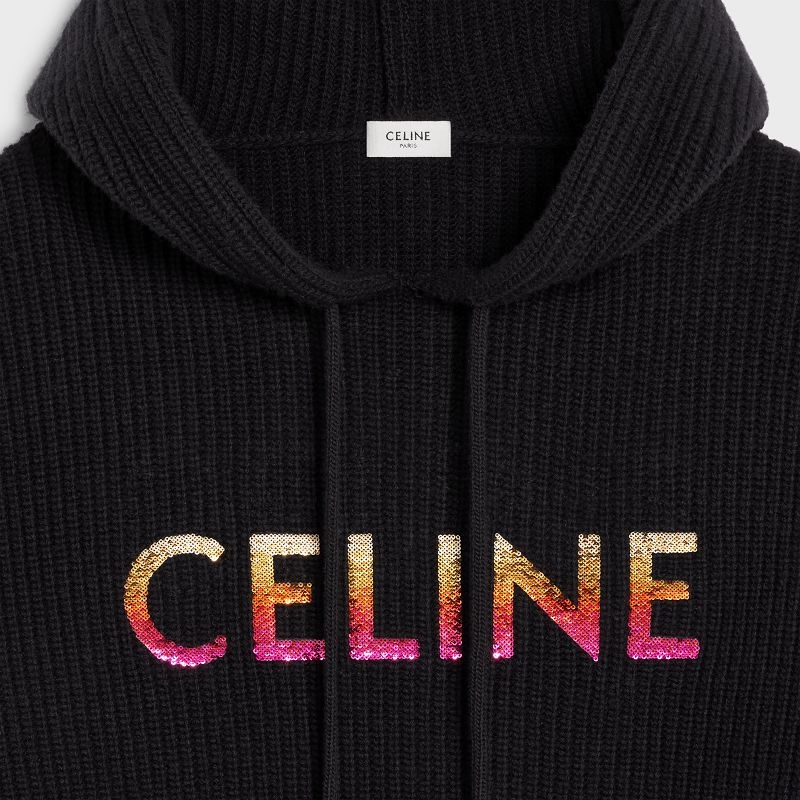 Celine Embroidered Mit Kapuze In Gerippt Wolle Sweatshirts Schwarz | CL-592108