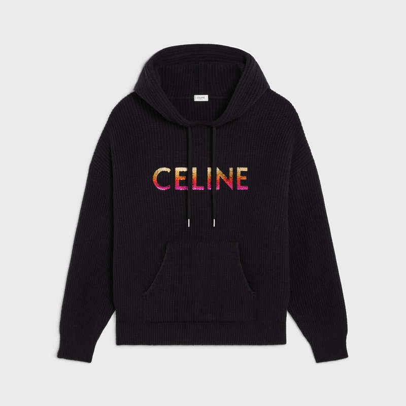 Celine Embroidered Mit Kapuze In Gerippt Wolle Sweatshirts Schwarz | CL-592108