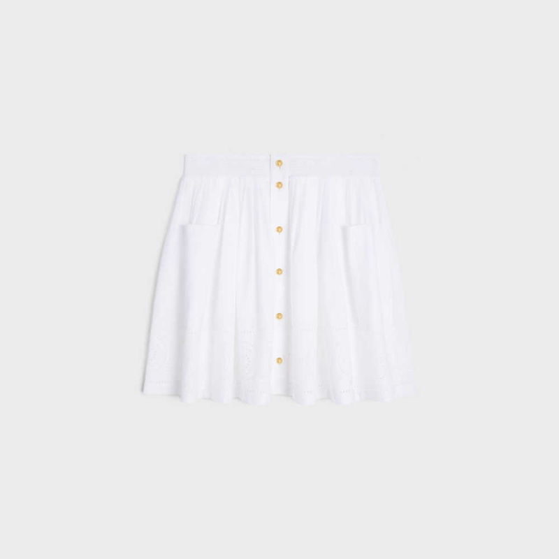 Celine Embroidered Smocked In Baumwoll Batiste Röcke Weiß | CL-592869