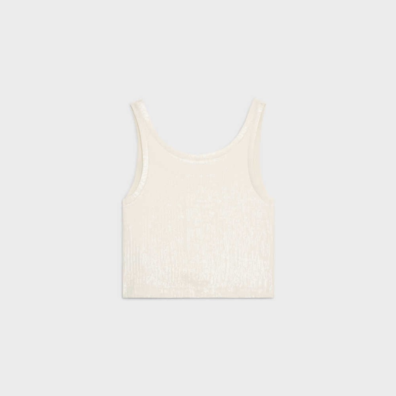 Celine Embroidered Tank In Silk Jersey Oberteile Weiß | CL-592840