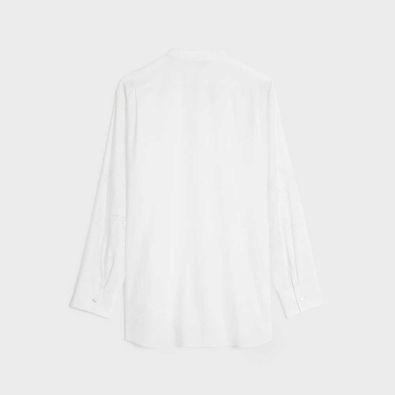 Celine Embroidered Tunic In Baumwoll Linen Hemd Weiß | CL-592832