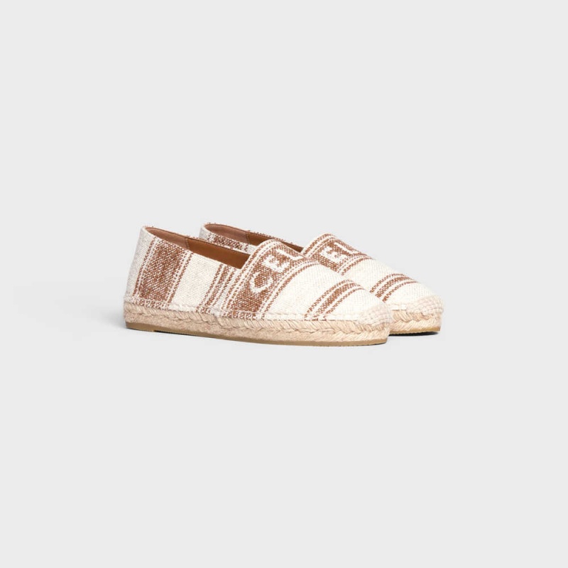 Celine Flache Espadrilles With Celine Signature In Canvas Halbschuhe Beige Braun | CL-592539