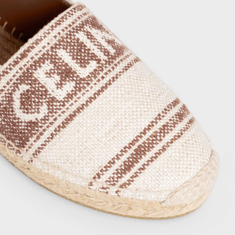 Celine Flache Espadrilles With Celine Signature In Canvas Halbschuhe Beige Braun | CL-592539