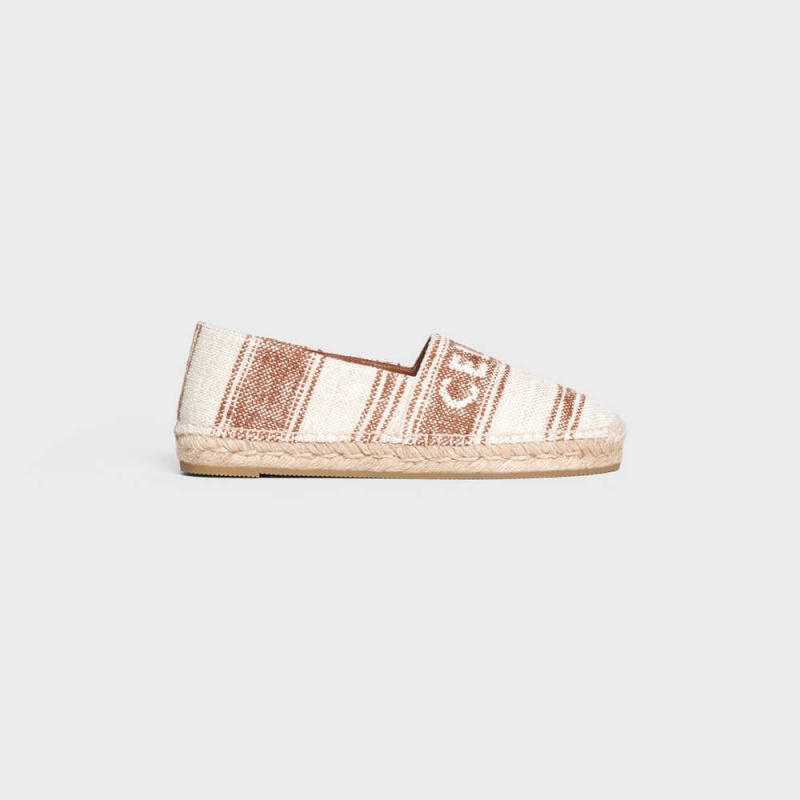 Celine Flache Espadrilles With Celine Signature In Canvas Halbschuhe Beige Braun | CL-592539