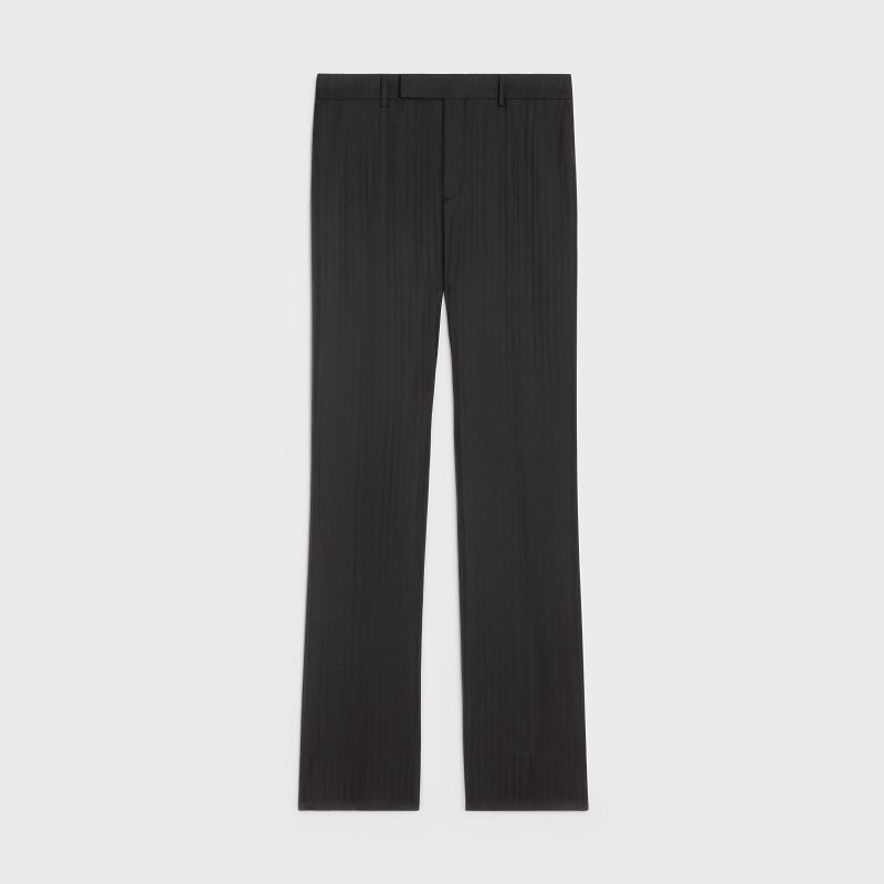 Celine Flared Cropped In Gestreift Wolle Hosen Schwarz | CL-592013