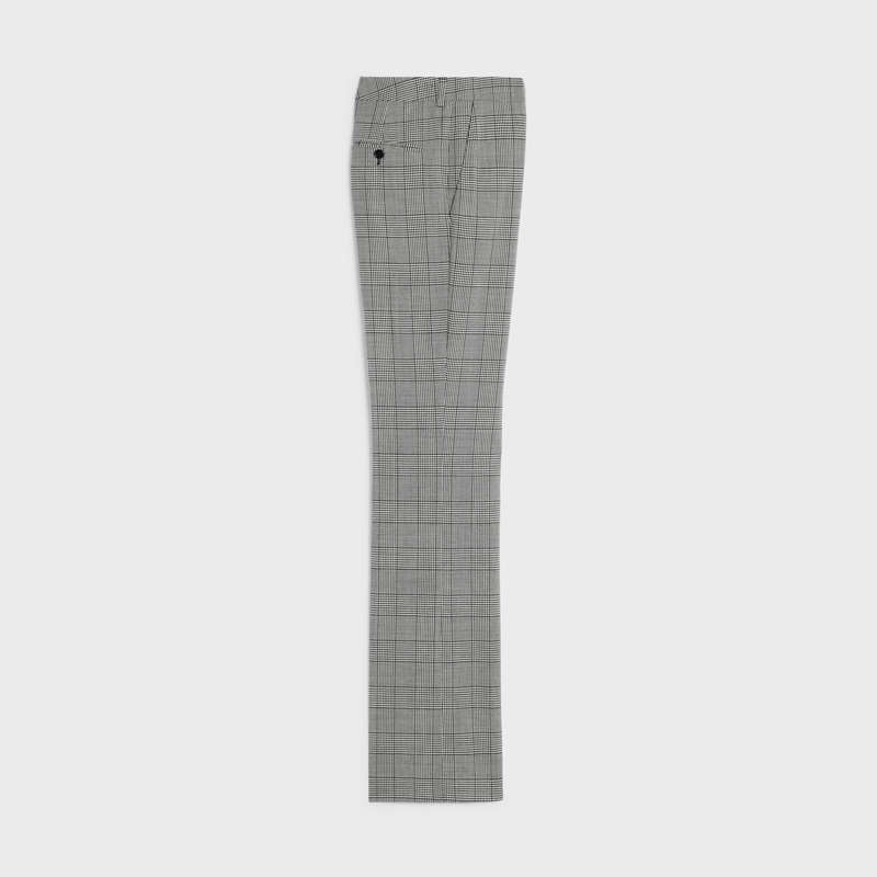 Celine Flared In Checked Wolle Hosen Grau | CL-592016