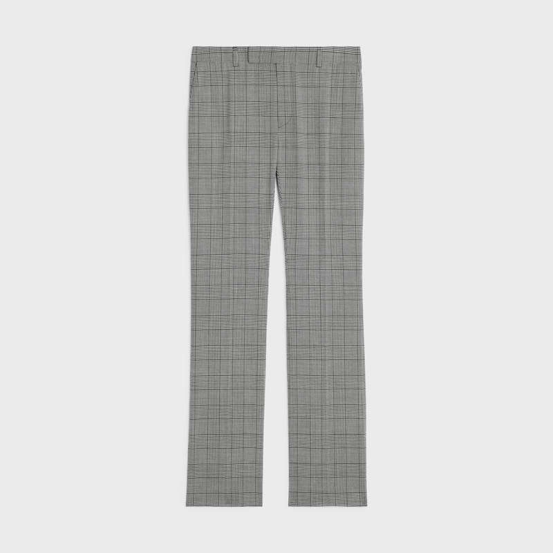 Celine Flared In Checked Wolle Hosen Grau | CL-592016