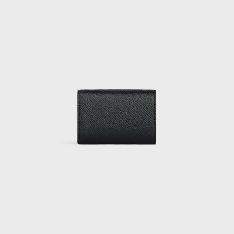 Celine Folded Compact In Grained Calfskin Geldbörse Schwarz | CL-591796