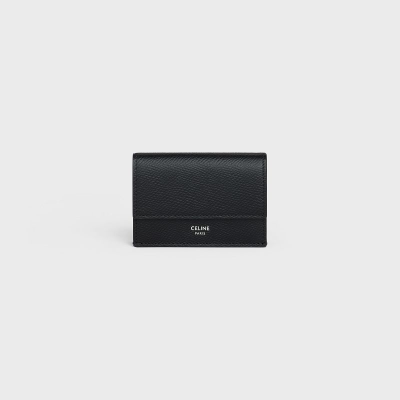 Celine Folded Compact In Grained Calfskin Geldbörse Schwarz | CL-591796