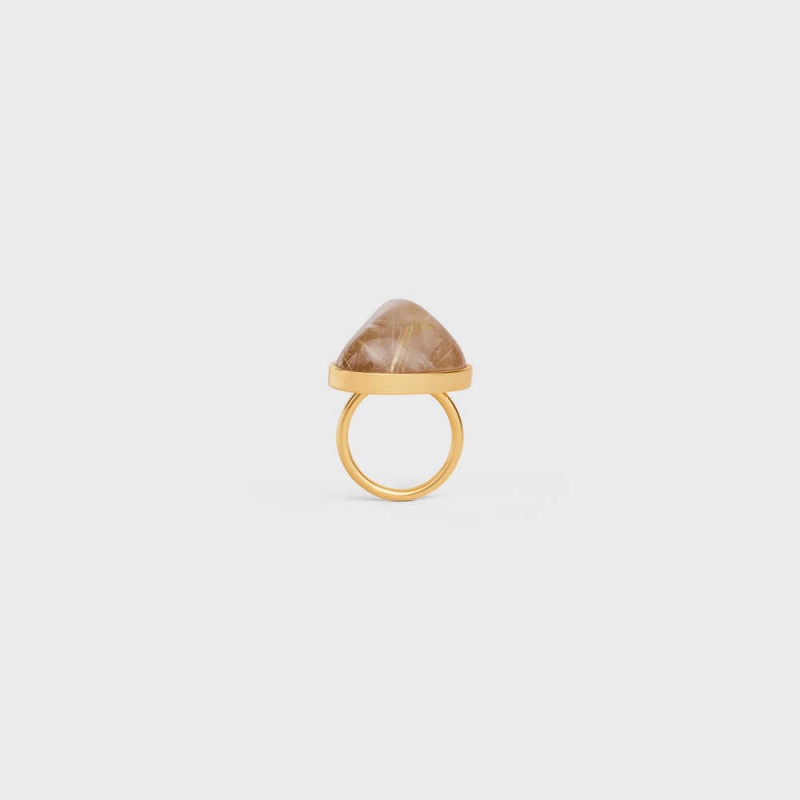 Celine Folk In Brass With Gold Finish And Rutilated Quartz Ringe Gold | CL-592191