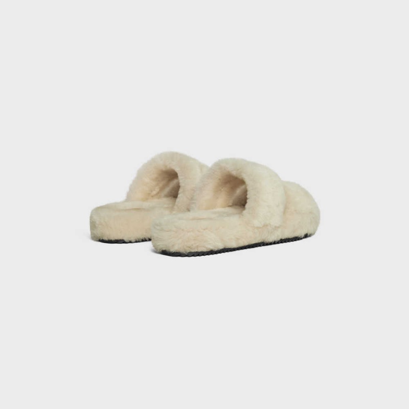 Celine Fur Slides Triomphe Open Slides In Shearling Halbschuhe Beige Beige | CL-592538