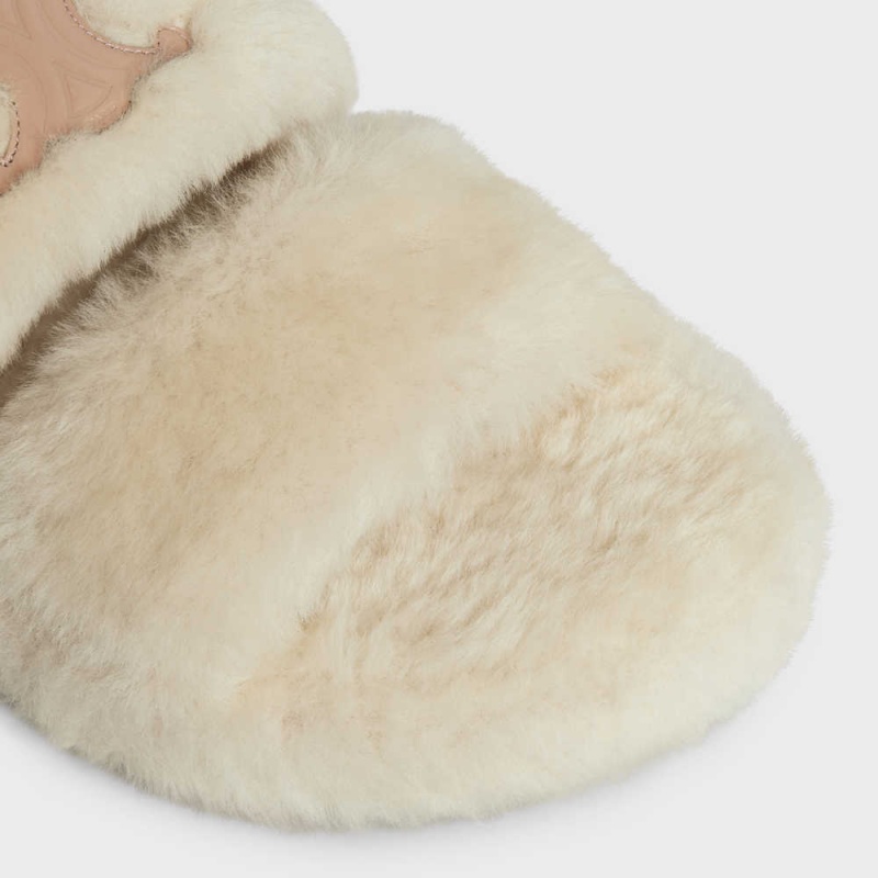 Celine Fur Slides Triomphe Open Slides In Shearling Halbschuhe Beige Beige | CL-592538