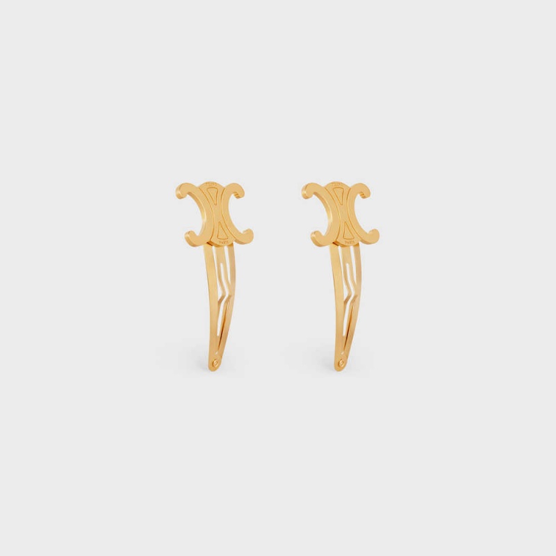 Celine Hair Accessories Set Of 2 Triomphe Snap Hair Clips In Brass With Gold Finish And Steel Haarschmuck Gold | CL-592316