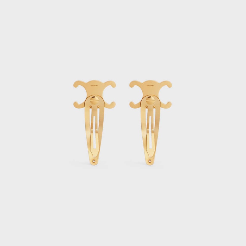 Celine Hair Accessories Set Of 2 Triomphe Snap Hair Clips In Brass With Gold Finish And Steel Haarschmuck Gold | CL-592316