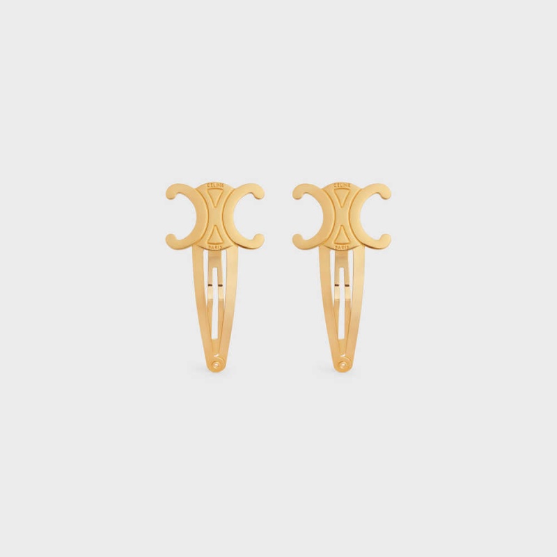 Celine Hair Accessories Set Of 2 Triomphe Snap Hair Clips In Brass With Gold Finish And Steel Haarschmuck Gold | CL-592316