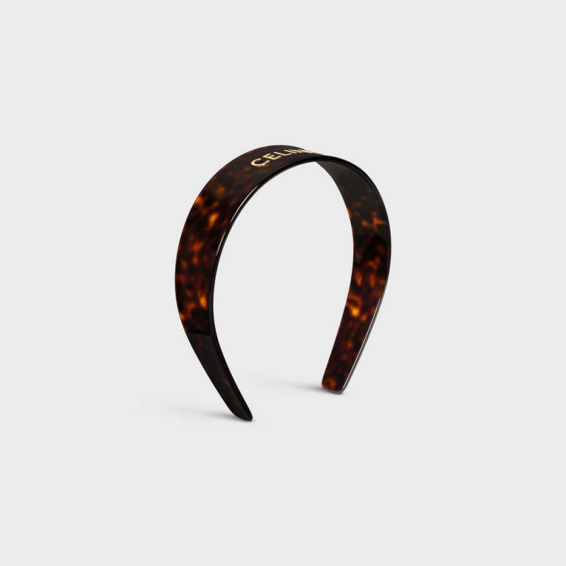 Celine Headband In Dark Havana Acetate And Brass With Gold Finish Haarschmuck Gold | CL-592336