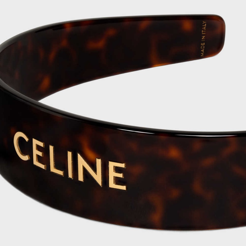 Celine Headband In Dark Havana Acetate And Brass With Gold Finish Haarschmuck Gold | CL-592336