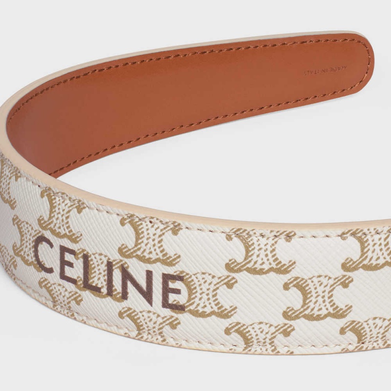 Celine Headband In Triomphe Canvas And Calfskin Haarschmuck Gold Weiß | CL-592338