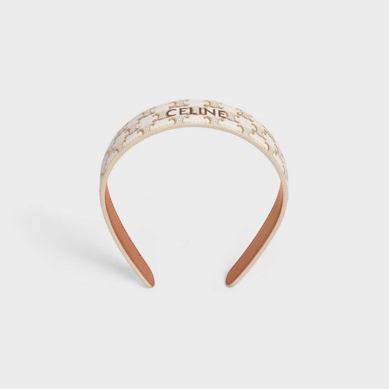 Celine Headband In Triomphe Canvas And Calfskin Haarschmuck Gold Weiß | CL-592338