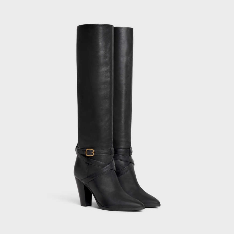 Celine High Slouchy Schnallen Wiltern In Calfskin Stiefel Schwarz | CL-592517