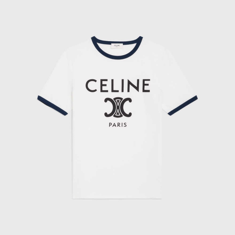 Celine In Baumwoll Jersey T-shirt Weiß Navy Schwarz | CL-592783