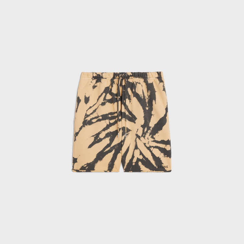 Celine In Tie-dye Baumwoll Fleece Kurze Hose Grau Beige Schwarz | CL-592079