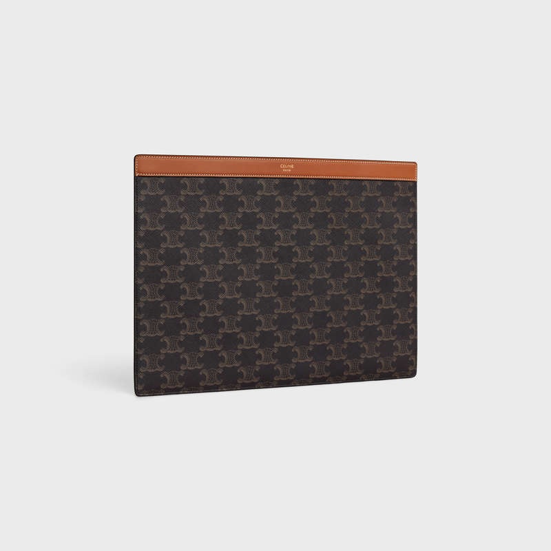 Celine Ipad Pro Sleeve In Triomphe Canvas And Calfskin Beuteltasche Braun | CL-591784