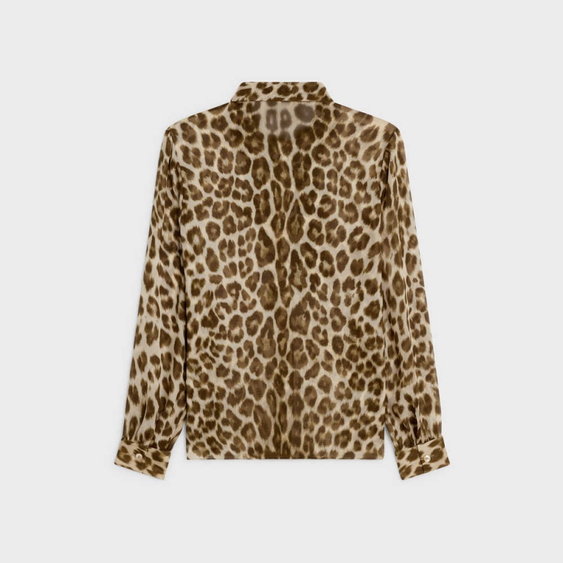 Celine Jabot Blouse With Bow In Silk Georgette Hemd Leopard | CL-592818